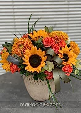 Turuncu Gül ve Ay çiçeği Aranjmanı