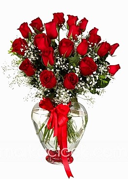 Kalp Vazoda 19 Kırmızı Gül